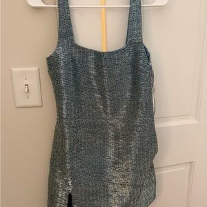 Staud Metallic Light Blue Mini Dress